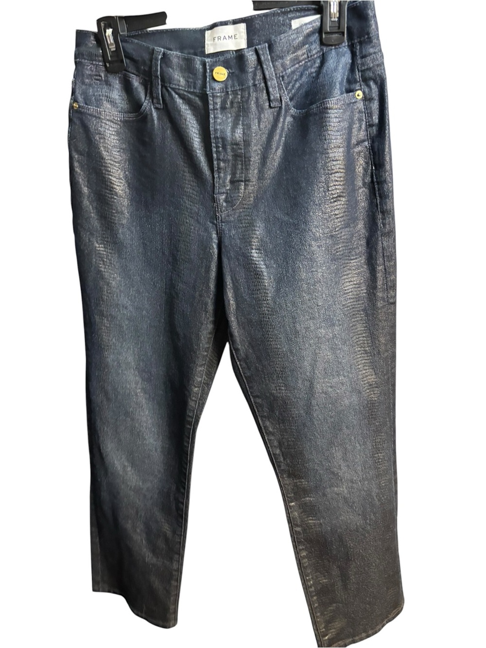 Frame Denim Black Shimmer Straight Leg Jeans - Picture 2 of 7